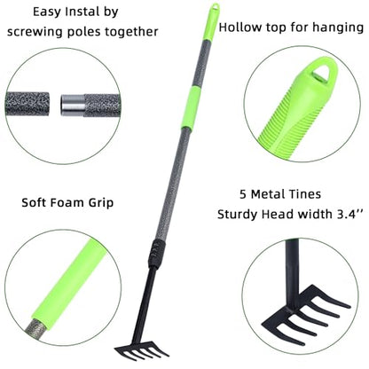 Hand Rake, Adjustable Handle Garden Small Rake Garden Tool