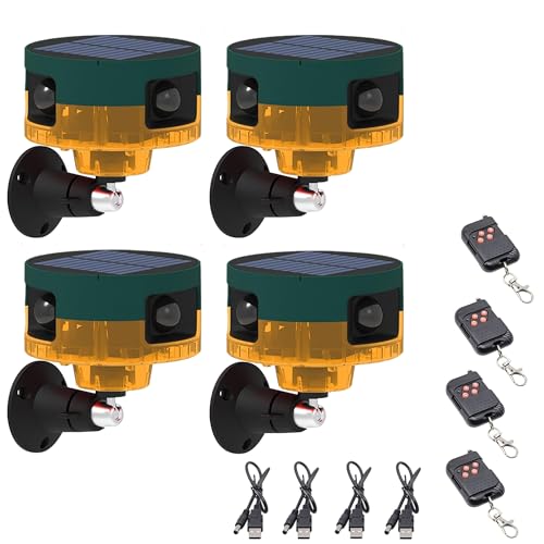 Solar Outdoor Motion Sensor Alarm: Dog Barking&Gunshot Sound, 129db Loud Siren,Support Recording, 13 Kinds of Sound Strobe Light。4PCS - color: Red 4 Pack