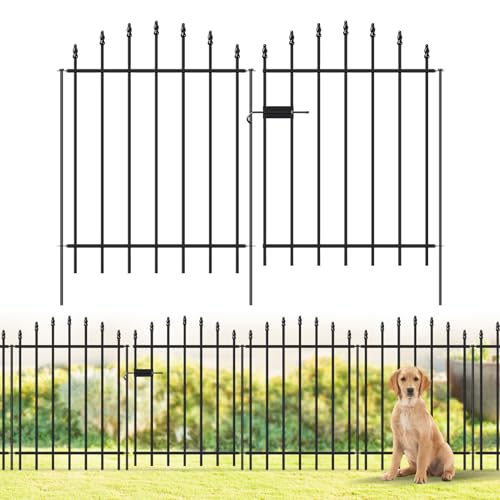 32" x 12' No-Dig Metal Garden Fence with Gate, Outdoor Fencing for Yard - size: Roman Col 32″H x 12ft (1Gate+5Panels)