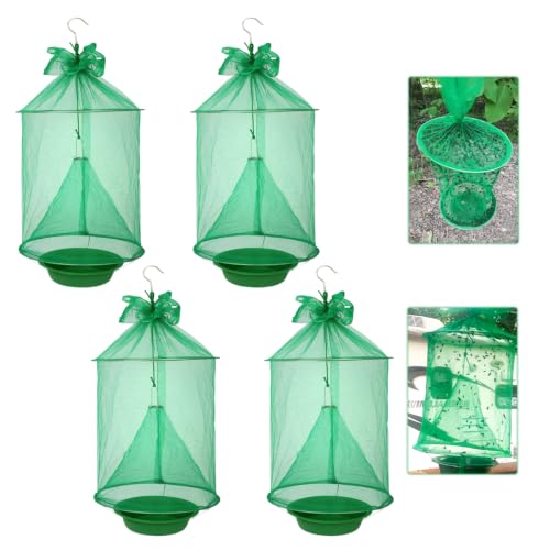 4 Pack Reusable Outdoor Fly Trap Hanging Fly Catcher with Brush