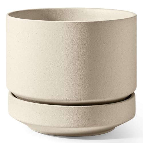 LE TAUCI 12 Inch Pots for Plants with Saucer, Ceramic Indoor Planter Pot for Plants with Drainage Hole, Mesh Pad Included, Unglazed Porous Ceramic, Modern for Home and Office, Speckled Oat - color: Speckled Oat, size: 12 Inch