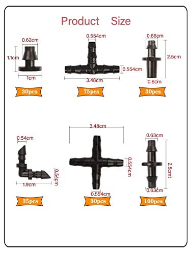 300Pcs Drip Irrigation Parts Kit Drip System Fittings for1/4 Tubing - color: Xkhz