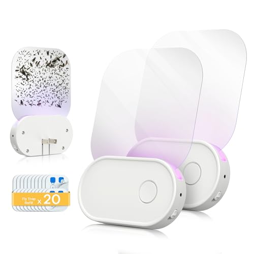 Upgraded Fly Trap Indoor with Light Sensor, 2P & 20 Sticky Glue Boards Included - Dual-Band UVA Plug in Gnat Traps for House Indoor, Effective Fruit Fly Trap for Indoors and Tiny Flying Insect