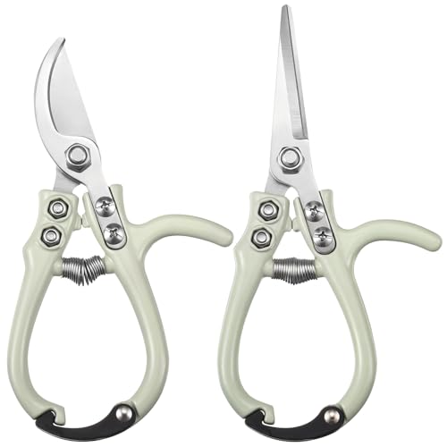 Plant Scissors with Lock 2 Pack, 6'' Bypass Hand Pruner & 6.7" Precision Garden Scissors Rust Resistant Hand Sprout Pruning Shears Gardening Tools for Herbs, Plants