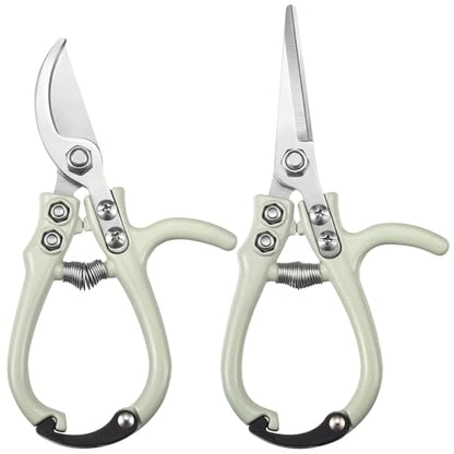 Plant Scissors with Lock 2 Pack, 6'' Bypass Hand Pruner & 6.7" Precision Garden Scissors Rust Resistant Hand Sprout Pruning Shears Gardening Tools for Herbs, Plants