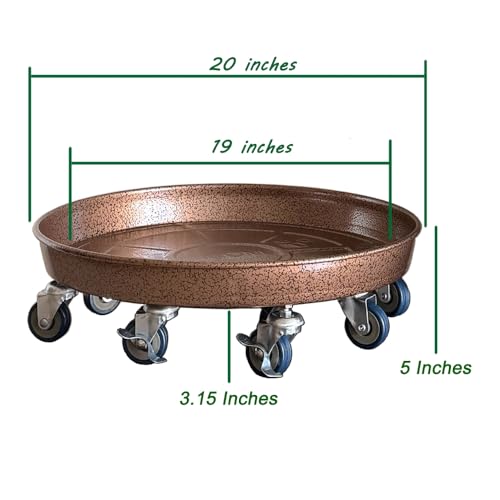 Rolling Planter Caddy(570lbs Capacity), Heavy Duty Metal Plant Stand with Brake Wheels Plant Dolly Mover Plant Pot Tray Saucer for Indoor Outdoor 20Inches Copper - color: 20Inchescopper 1-Pack
