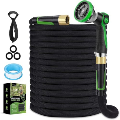 Non-Expanding Garden Hose 100 ft, 360° Anti-Kink Swivel Fittings - color: Black, size: 100ft
