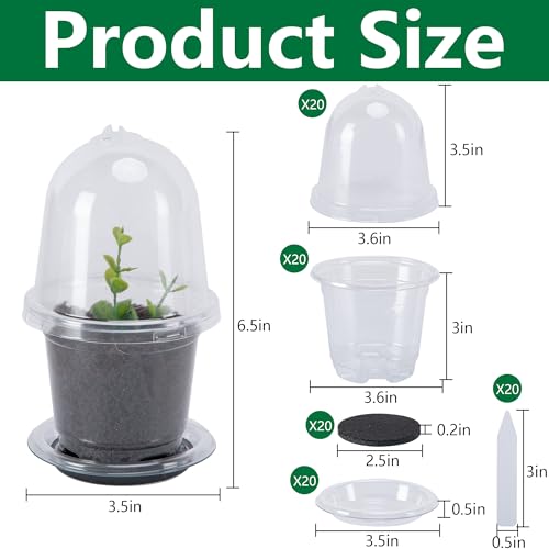 EBaokuup 20 Pack Self Watering Seed Starter Pot, 3 Inch Automatic Watering Plant Nursery Pots with Humidity Dome, Self Watering Nursery Pots for Potted Plants Seed Germination - color: 20 Pack-clear