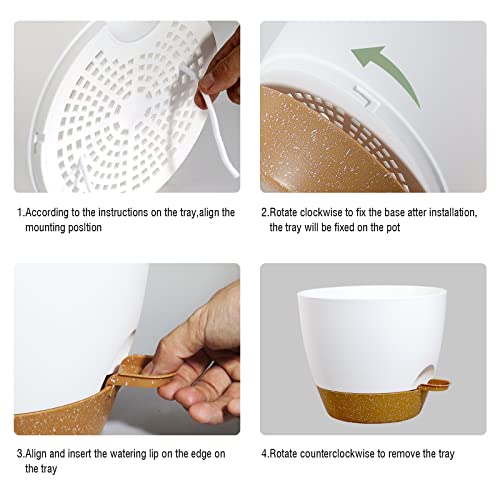 UOUZ Large Self Watering Pots, 12/10/9 Plastic Planters with High Drainage Holes and Deep Reservoir for Indoor Outdoor Garden Plants and Flowers, White with Brown - color: White With Brown