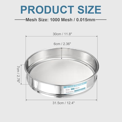 PATIKIL Lab Sieve 1000 Mesh(0.015mm) 11.8"(30cm) Diameter Sifting Screen - size: 1000 Mesh(0.015mm)/11.8"(30cm) Dia