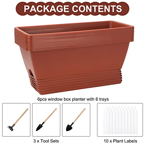 Window Box Planter, 6 Pcs 17" Flower Rectangle Planters Boxes Outdoor, Red - color: Red