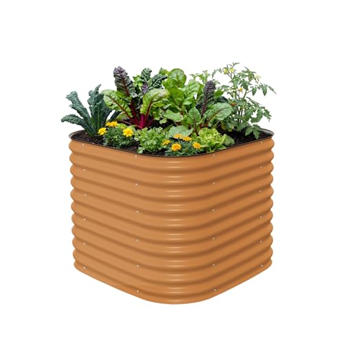32" Extra Tall Raised Garden Bed Kits, 3.5 x 3.5 x 2.7ft Raised Planter Box Outdoor, 2 x 5 x 2.7ft Deep Root 4 in 1 Modular Metal Raised Beds for Gardening Vegetables Flowers Fruits - Terra Cotta - color: Terra Cotta, size: 4IN1 Modular