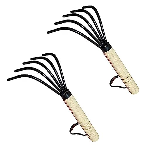 Garden Guru Hand Rake Cultivator Claw Soil Tiller - Military Grade Steel - Rust Resistant - 5 Tine Japanese Ninja Claw - Comfortable Wood Handle - Perfect Pulverized and Aerated Soil (2 Pack) - color: Short Handle, size: 2 Pack