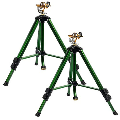 Hourleey Impact Sprinkler on Tripod Base, 2 Pack Heavy Duty Sprinklers for Lawn Yard Garden, 0-360 Degree Large Area Coverage, 3/4 Inch Connector Extension Legs Flip Locks with Brass Head - size: 2 Pack