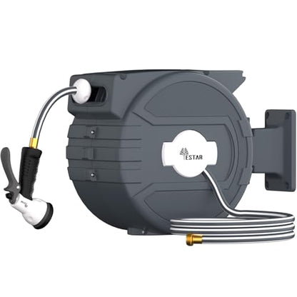 Retractable Garden Hose Reel 1/2 in x82 ft,Auto Slow Rewind System - color: Gray-white, size: 1/2" 82ft