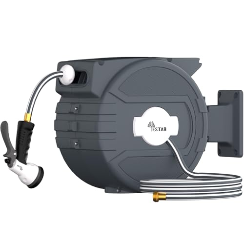 Retractable Garden Hose Reel 1/2 in x82 ft,Auto Slow Rewind System - color: Gray-white, size: 1/2" 82ft