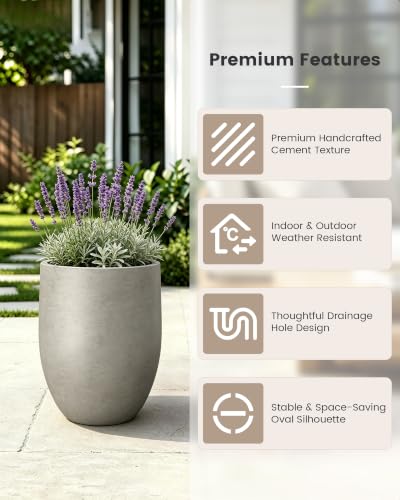 Kante 21.7" Tall Concrete Planter, Large Round Bullet Pot, Weathered Finish - color: Weathered Concrete