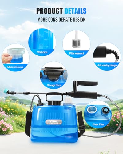 Battery Powered Sprayer 2 Gallon, Electric Weed Sprayer with 3 Adjustable Pressure Levels, 4 Nozzles & Extendable Wand, Rechargeable Garden Sprayer for Yard, Lawn, Plants & Fertilizer - color: Blue