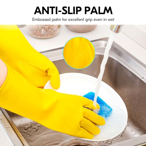 Vgo... Latex Reusable Household Gloves,Cleaning Gloves,Long Cuff (HH4601,L) - color: Yellow, size: Large