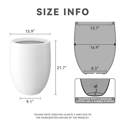 Kante Modern Home Minimalist 21.7" Tall White Concrete Bullet Planter - color: Snow White