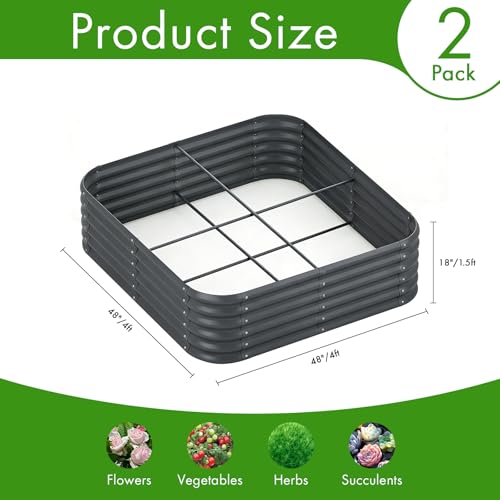 Besebay 2-Pack 4x1.5ft Galvanized Raised Garden Bed, Outdoor Planter Bed, - color: Dark Grey, size: 4x4x1.5ft-2Pack