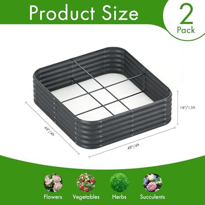 Besebay 2-Pack 4x1.5ft Galvanized Raised Garden Bed, Outdoor Planter Bed, - color: Dark Grey, size: 4x4x1.5ft-2Pack