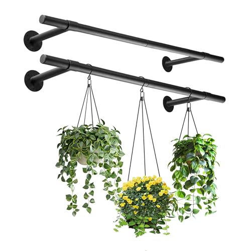 2 pcs Hanging Planters Rod – Plant Hanger Indoor for Window Ceiling, Hanging Plant Shelf for Wall Planter House Plants, Plant Shelves Metal Holder Bar 47.5In (Pots, Plants, Chains not Included) - size: 47.5In Length-2Pcs