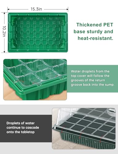 Large Seed Starter Trays with Heat Mat, Seed Starter Kit with 48 Full Spectrum LEDs, 24 Large Cells Seed Germination Kit with Adjustable Humidity Vents for Indoor Plants Seeds Starting - size: L×1 with Heat Mat