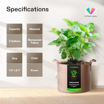 VIVOSUN 5-Pack 2 Gallon Plant Grow Bags Fabric Pots with Handles - color: Tan, size: 2 Gallons