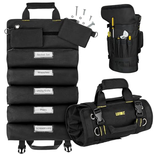 Tool Bag,Large Roll Up Tool Bag Organizer,13 Pockets Tool Roll Storage Pouch,Heavy Duty Portable Tool Storage Carrier Bag for Men,Mechanic,Electrician,Valentines Day Gifts for Men,Black - color: Black