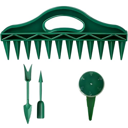 Rolling Lawn Aerator Tool Heavy Duty Manual Push Aerator Lawn Tool with 42 Spikes Lawn Aerator Spike Tool for Maintaining Garden Yard Soil Health(Green,20IN)