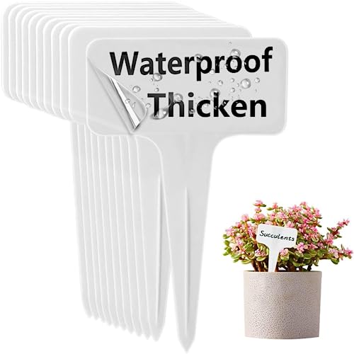DaTpuik 100 PCS White Plastic Plant Tags Thick Gardens Labels T-Type Nursery Markers Re-Usable - color: White T Label, size: 4 inch