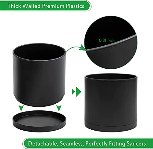 D'vine Dev Plastic Planter Pot with Saucer, 10 in, Black, 74-X-B-2 - color: Matte Black, size: 10 Inch