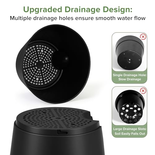 GARDIFE 2026 Upgraded Self Watering Plant Pots with Drainage Hole, 7/6.5/6/5.5/5/4 Inch Flower Planting Containers for House Plants, African Violet, Flowers, Cactus (Black, 7+6.5+6+5.5+5+4 inch) - color: 7-black-upgraded, size: 7+6.5+6+5.5+5+4 inch