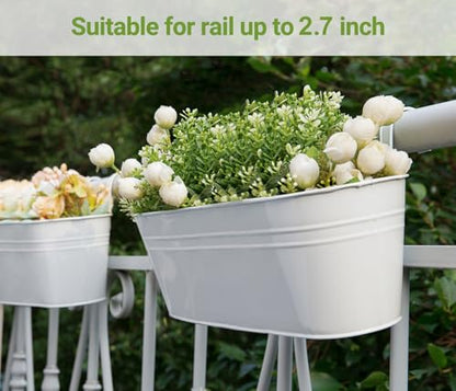 Dahey 15 Inches Railing Planter Box 3 Pcs Metal Hanging Flower Pots, White - color: White