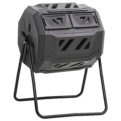 42.3 Gallon Dual Chamber Compost Bin - Rotating Garden Composter with Efficient Ventilation for Kitchen and Yard Waste Management, 28.7x25.2x37.4 Inches