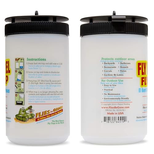 Flies Be Gone Fly Trap - Disposable Protein-Powered Attractant Fly Catcher - Made in USA - Natural Bait Trap for Patios, Ranches; Easy to Use Outdoor Trap, Keeps Flies from Coming Indoors.