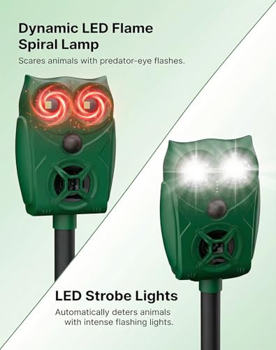 2 Pack Solar Ultrasonic Animal Repeller with Motion Sensor, Deer Repellent Devices with LED Light, Waterproof Cat Repellent Outdoor, Dog Deterrent for Yard Garden to Repel Raccoon, Squirrel, Fox
