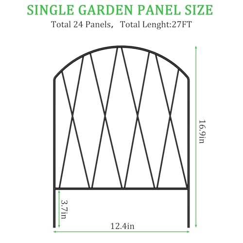 24 Pack Decorative Garden Fence Animal Barrier,25ft(L) x 16in(H) Rustproof Metal Wire No Dig Fence Border for Dogs,Anti Digging Flower Edging for Outdoor,Landscape,Patio & Yard,Arched - size: 24 Pack,24.8ft (L) x 15.9in (H)