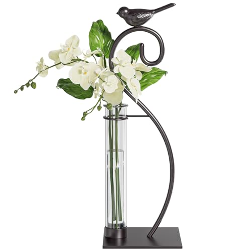 Marbrasse Plant Propagation Station, Plant Terrarium with Tubes Glass Vase, Desktop Glass Planter for Hydroponic, Plant Lover Gifts for Women Home Kitchen Office Garden Decor Terrarium Supplies - color: JK153-Vase Bird