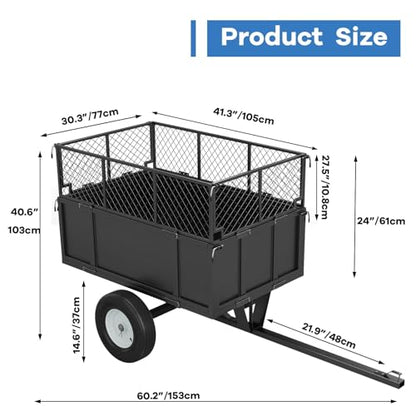 GarveeLife Heavy Duty 750 lbs Steel Garden Dump Cart for ATV/UTV – 17 Cu Ft Utility Trailer – Removable Sides, Pneumatic Tires, Quick-Dump – Yard Cart for Lawn Tractor, Mower, Farm & Landscaping - color: 750ibs - Black