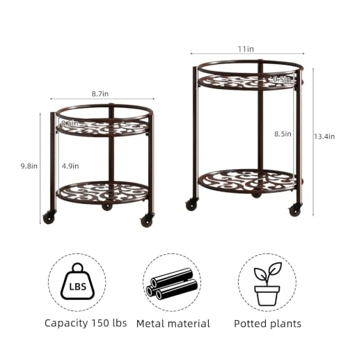 2 Tier Heavy Duty Rolling Plant Stand, 2 Pack Coffee - color: 2 pack coffee