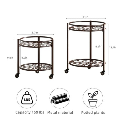 2 Tier Heavy Duty Rolling Plant Stand, 2 Pack Coffee - color: 2 pack coffee