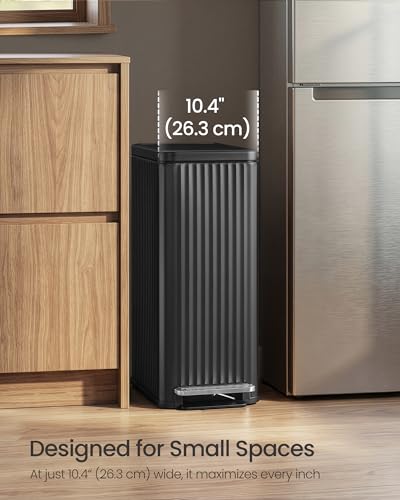 SONGMICS Trash Can, 13 Gallon (50 L) Slim, Stainless Steel, with Lid, Pedal - color: Ink Black, size: 13 Gallon (Slim)