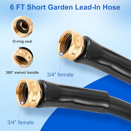 Short Garden Lead-In Hose, 6 Feet Flexible Leader Water Hose 5/8" Female