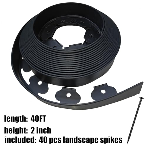 Garden Edging, 40FT Landscape Edging with 40 Landscape Spikes, Pever Edging, No Dig Garden Edging Lawn Border, Border Edging for Landscaping