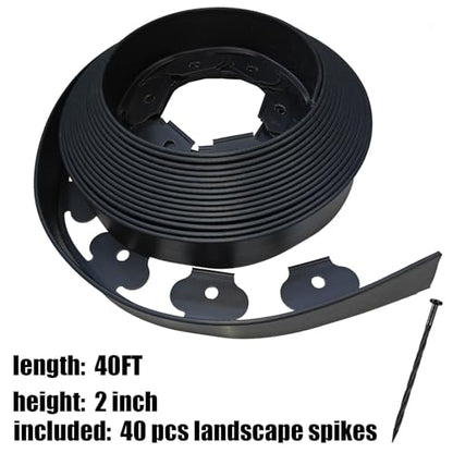 Garden Edging, 40FT Landscape Edging with 40 Landscape Spikes, Pever Edging, No Dig Garden Edging Lawn Border, Border Edging for Landscaping