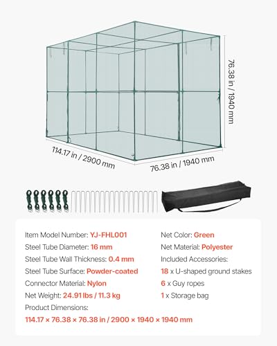 VEVOR Crop Cage, 9.5 x 6.36 x 6.36 ft Plant Protection Tent with Zippered Door, Wind-Resistant Tall Crop Cage, Easy to Install, Outdoor Raised Bed Cover, Tomato Plant Netting for Garden Patio Lawn - style: 9.5 x 6.36 x 6.36Ft-Square