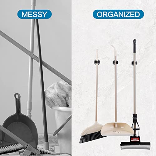 JAMEND CLXP 3PCS Broom and Mop Holder, Heavy Duty Garden Tool Organizer Rack Rake and Shovel Handle, Stainless Steel Mop Hanger. Wall Mounted Utility Rack with Screws, Matte Black - color: Matte Black, size: 3