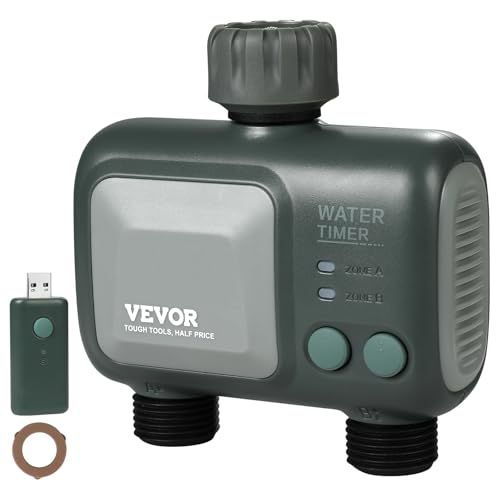 VEVOR Sprinkler Timer WiFi Water Timer, 2 Outlets, Smart Hose Faucet Water Timer with Brass Inlet, APP Remote Control via 2.4Ghz WiFi or Bluetooth, Voice Control, IPX6 for Garden, Yard Watering - style: 2 Outlet with WiFi/Bluetooth.